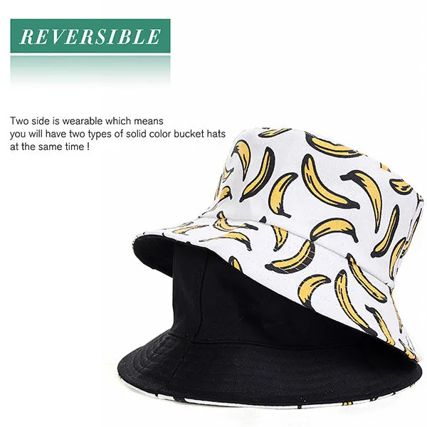Unisex Reversible Packable Bucket Hat Banana Printting