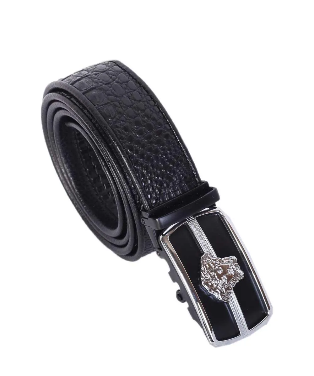 Versace Stylish Black Silver Medusa Logo Leather Belt