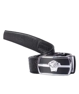 Versace Stylish Black Silver Medusa Logo Leather Belt