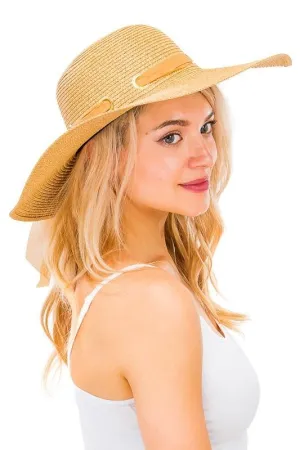 Wide Brim Floppy Hat With Chiffon Bow Tie For Women