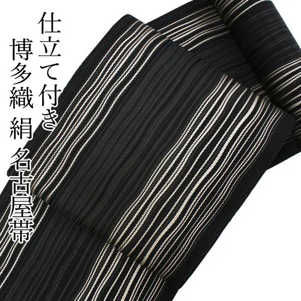 Women's Silk HAKATA-ORI Kimono Nagoya Obi Belt With Tailoring - Black