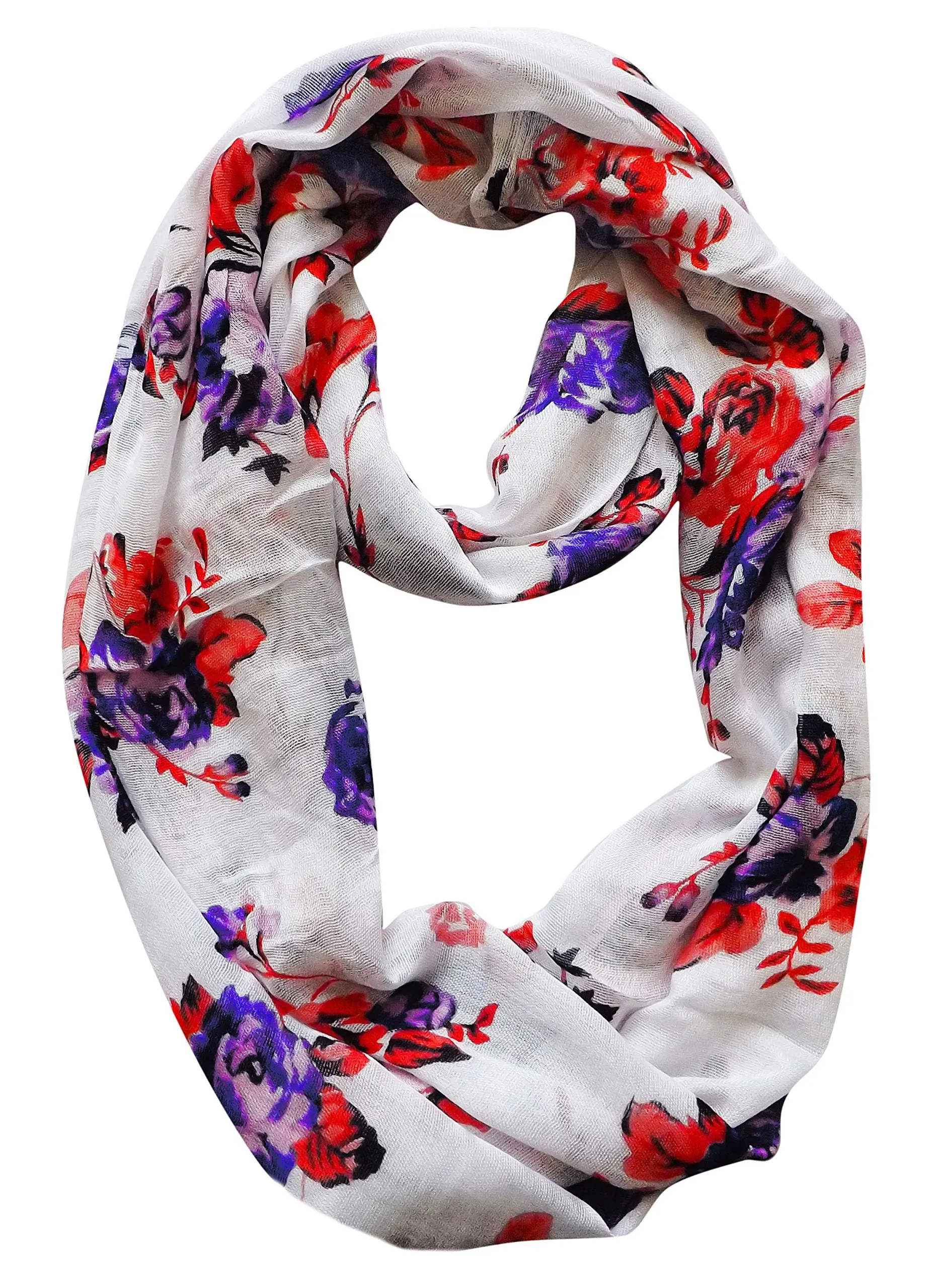 Womens Soft Vintage Floral Print Sheer Infinity Loop Circle Scarf